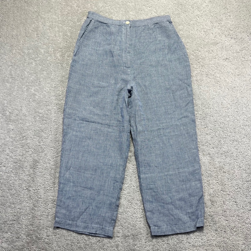 VINTAGE Talbots Irish Linen Pants Womens 8P Blue White Micro Houndstooth Cropped
